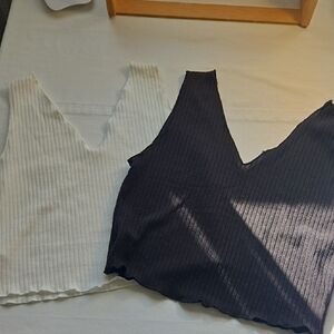 Ribbed V-Neck Women Crop Tops - Black and Cream